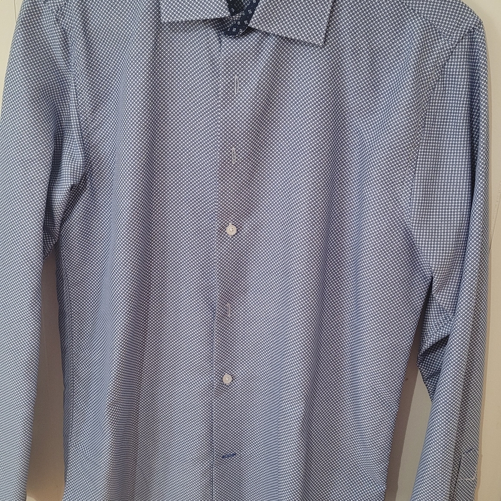 Nicole Miller Men's Navy Patterned Dress Shirt